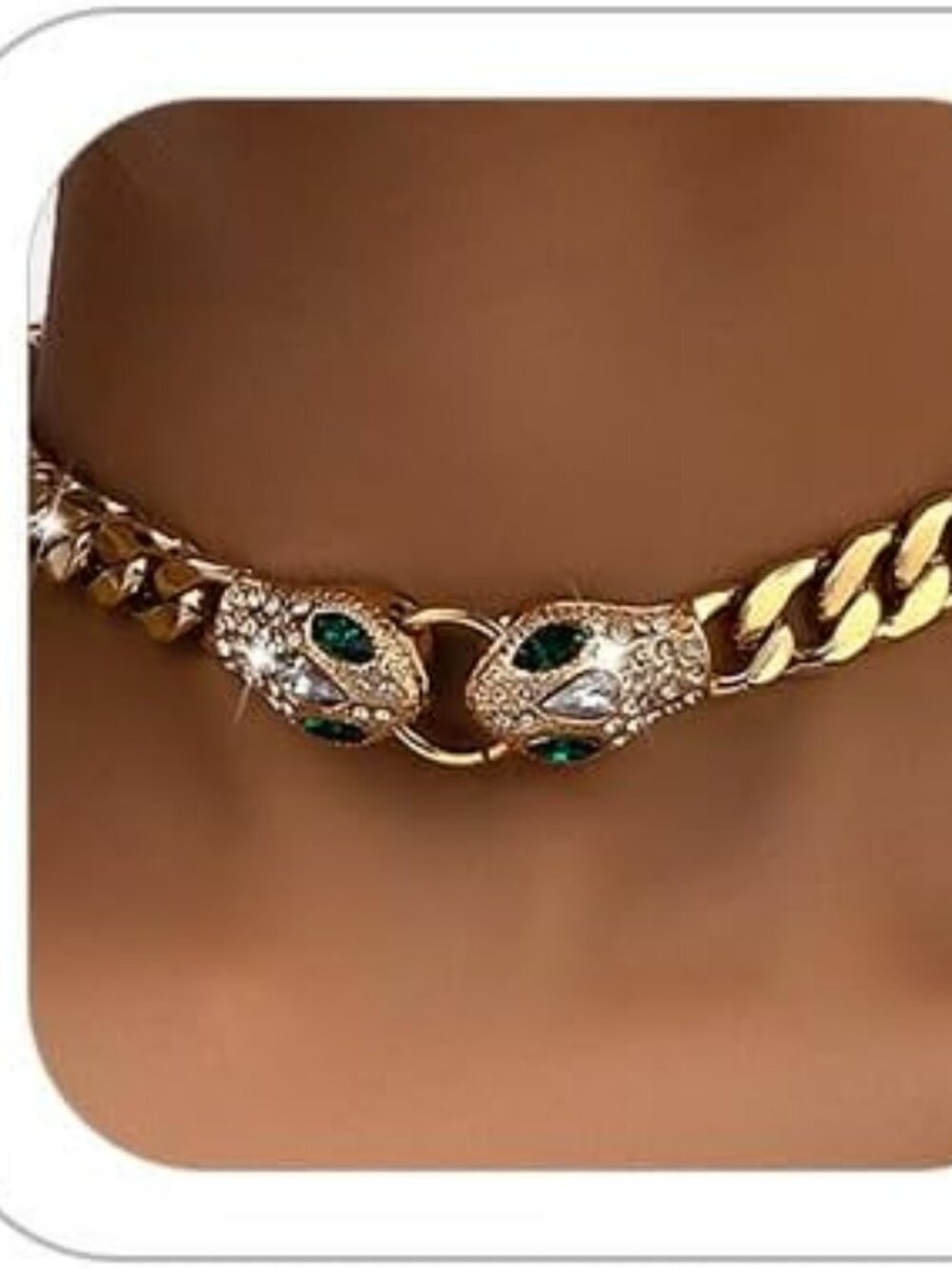 NEW Gold Snake Choker Necklace Rhinestone Snake Head Cuban Link Chain Fashion